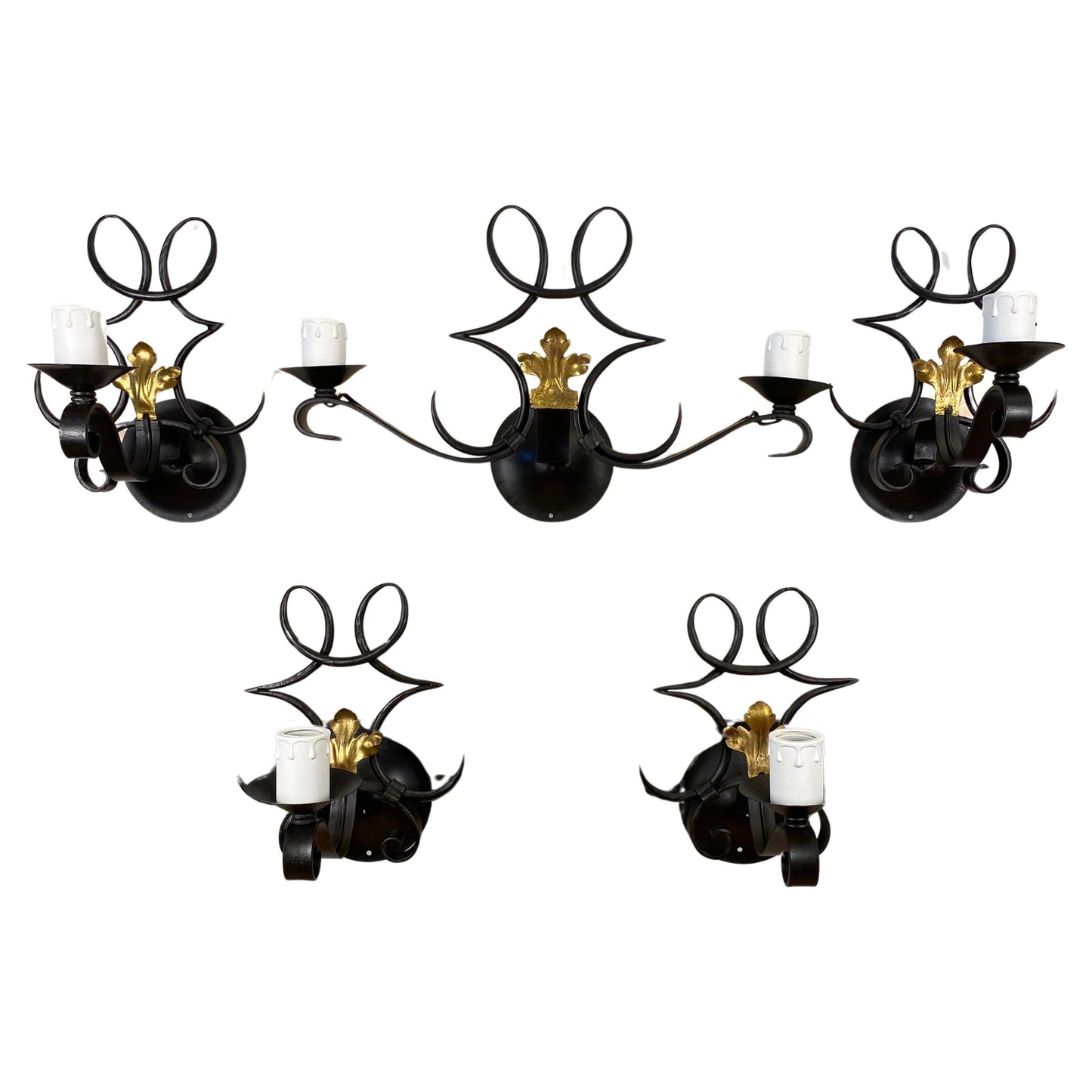 Rene Drouet Art Deco Style Hand Forged Wrought Iron Sconces Set of 5