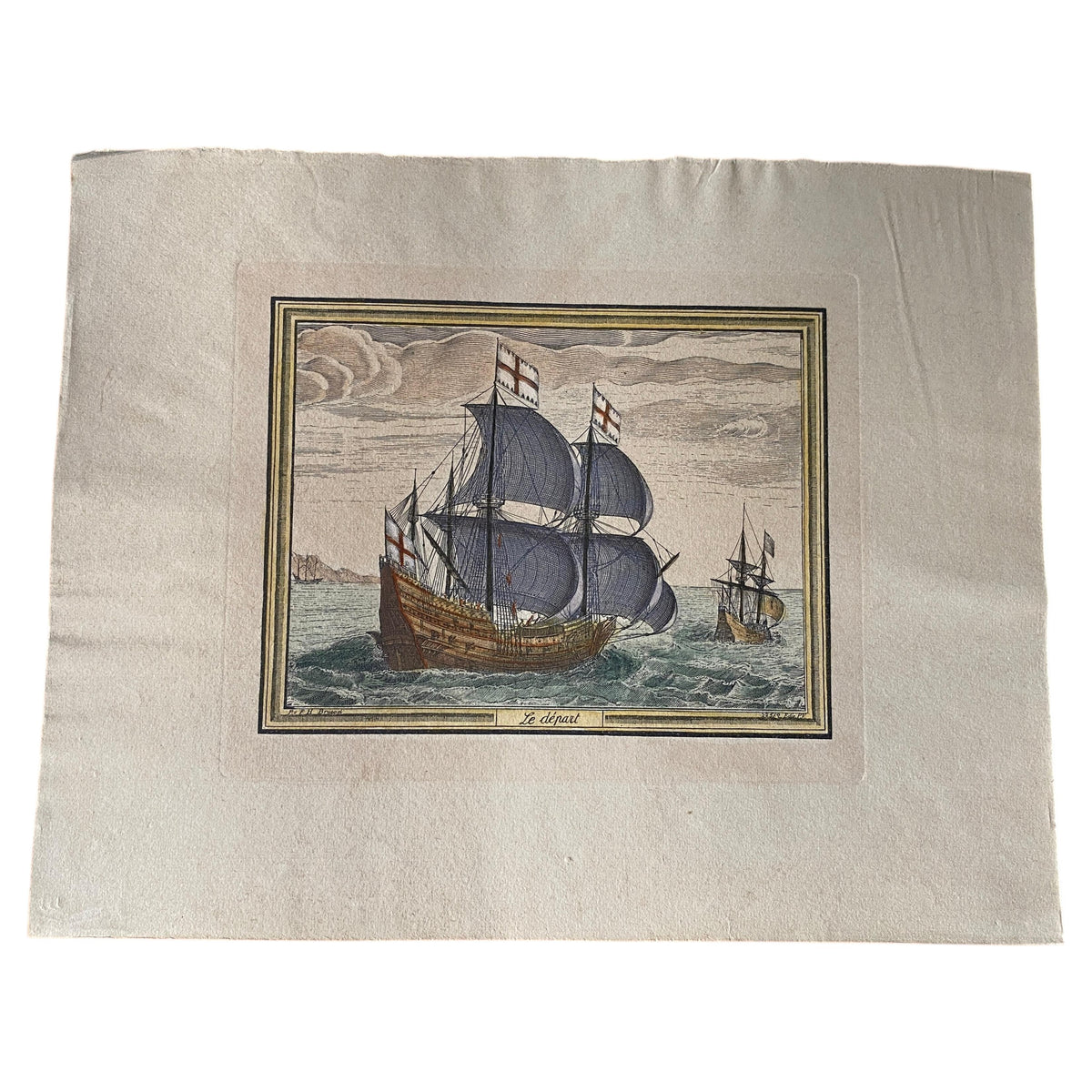 18th Century Color Engraving Print by Pieter F.H. Bruegel, Le Depart