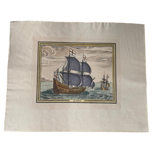18th Century Color Engraving Print by Pieter F.H. Bruegel, Le Depart