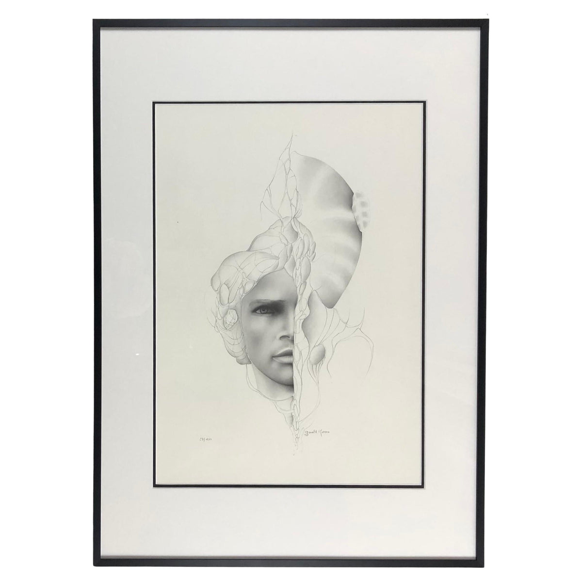 Dali Inspired Surrealist Black and White Lithograph by Gerald Moreno, Signed