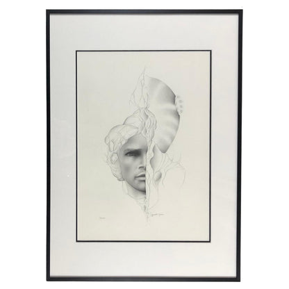 Dali Inspired Surrealist Black and White Lithograph by Gerald Moreno, Signed