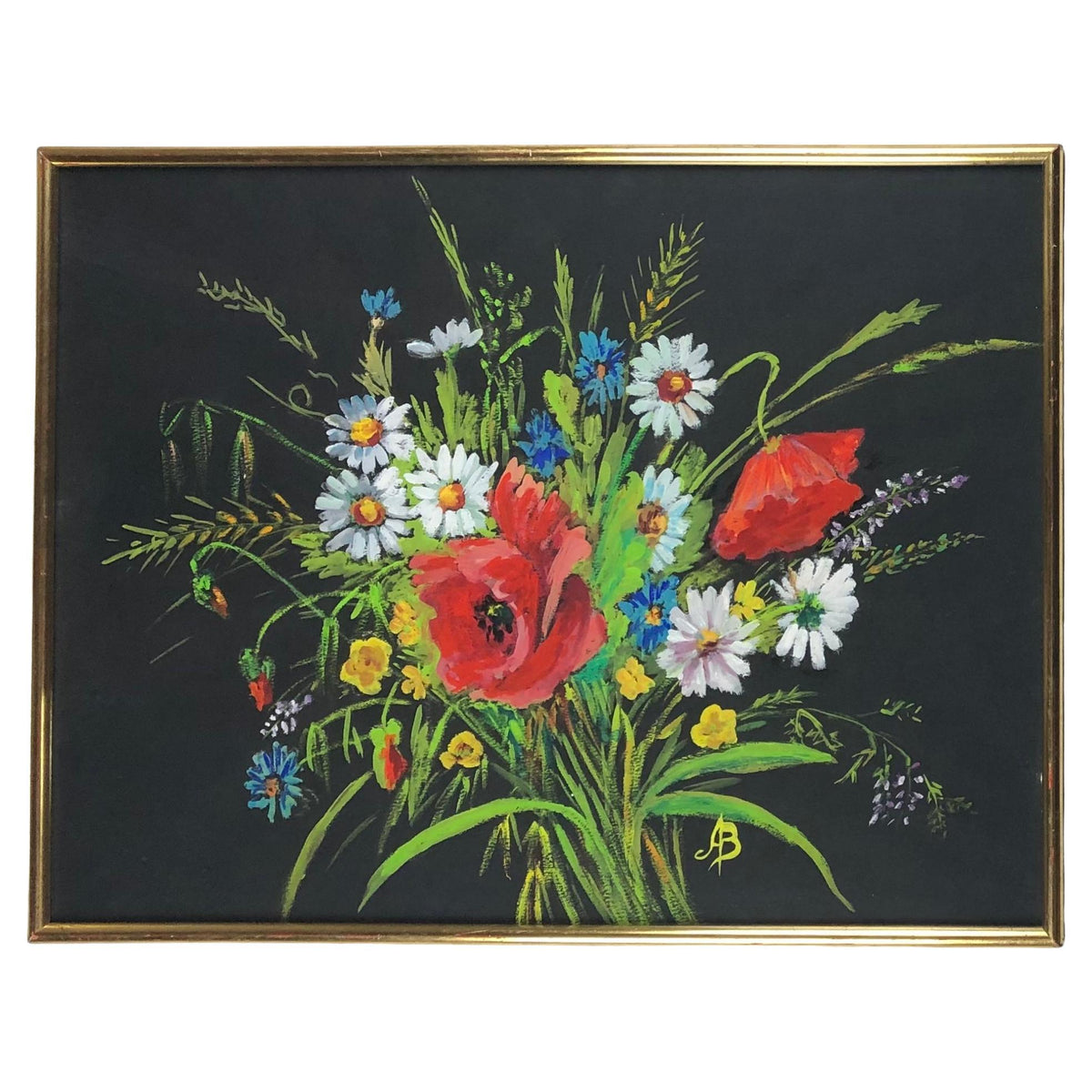 French Oil Painting Bouquet of Flowers, Signed