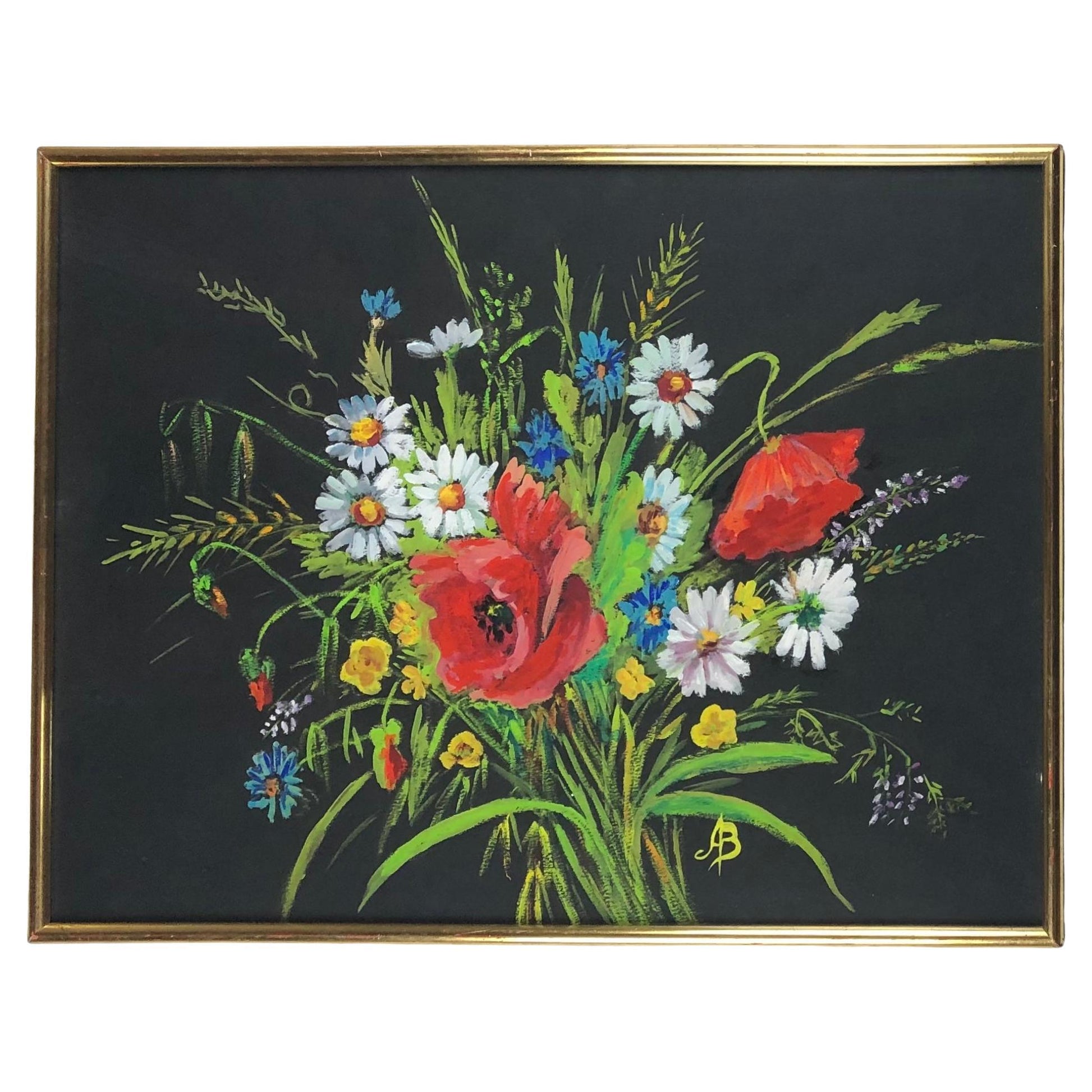 French Oil Painting Bouquet of Flowers, Signed