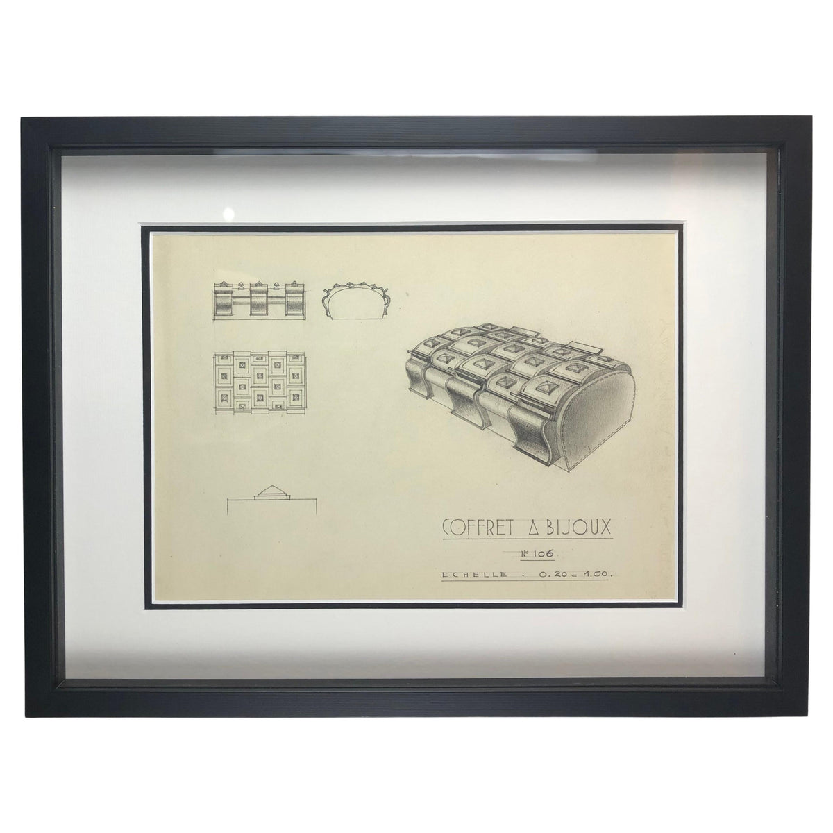 Original Framed Art Deco Jewelry Box Drawing by French Decorator Claude Cior