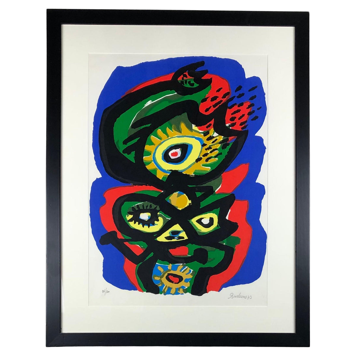 Framed Abstract Lithograph by a French Artist, Signed Roosleens