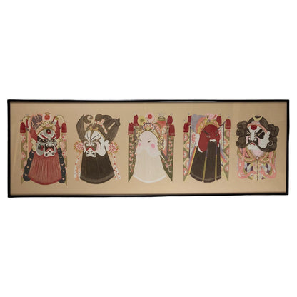 Large Mixed Media of 5 Ceremonial Deity Masks Wall Hanging