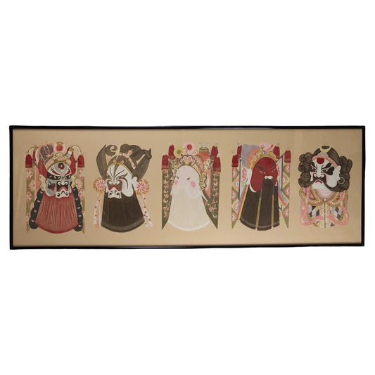 Large Mixed Media of 5 Ceremonial Deity Masks Wall Hanging