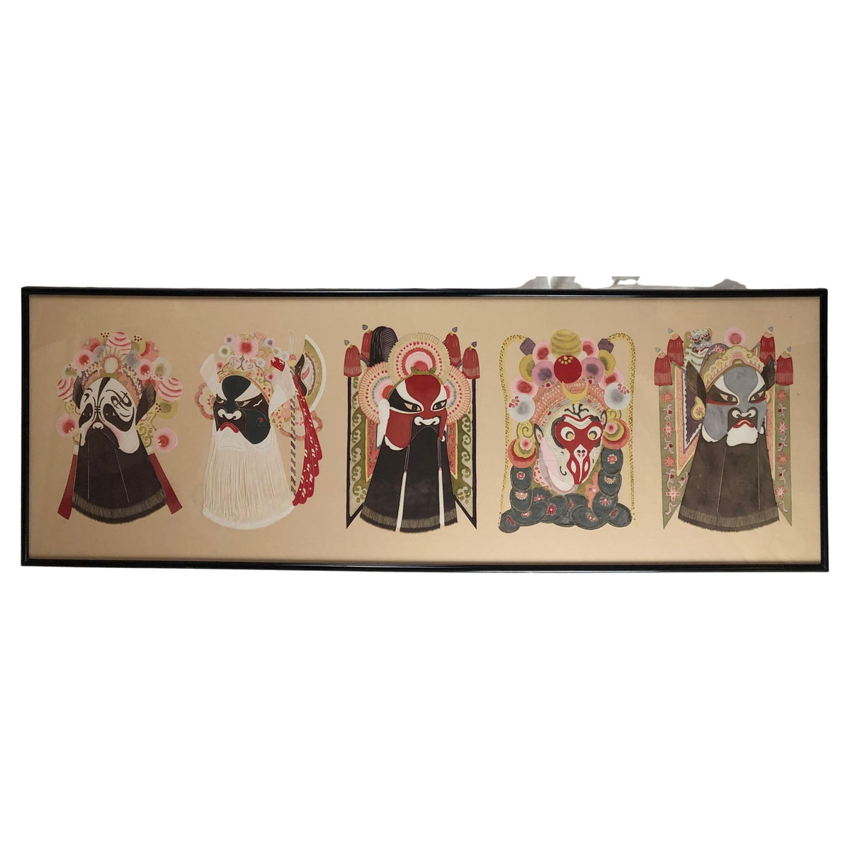 Large Wall Hanging Mixed Media of 5 Ceremonial Deity Masks