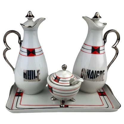20th Century Oil Vinegar and Mustard Serving Set Mounted Porcelain