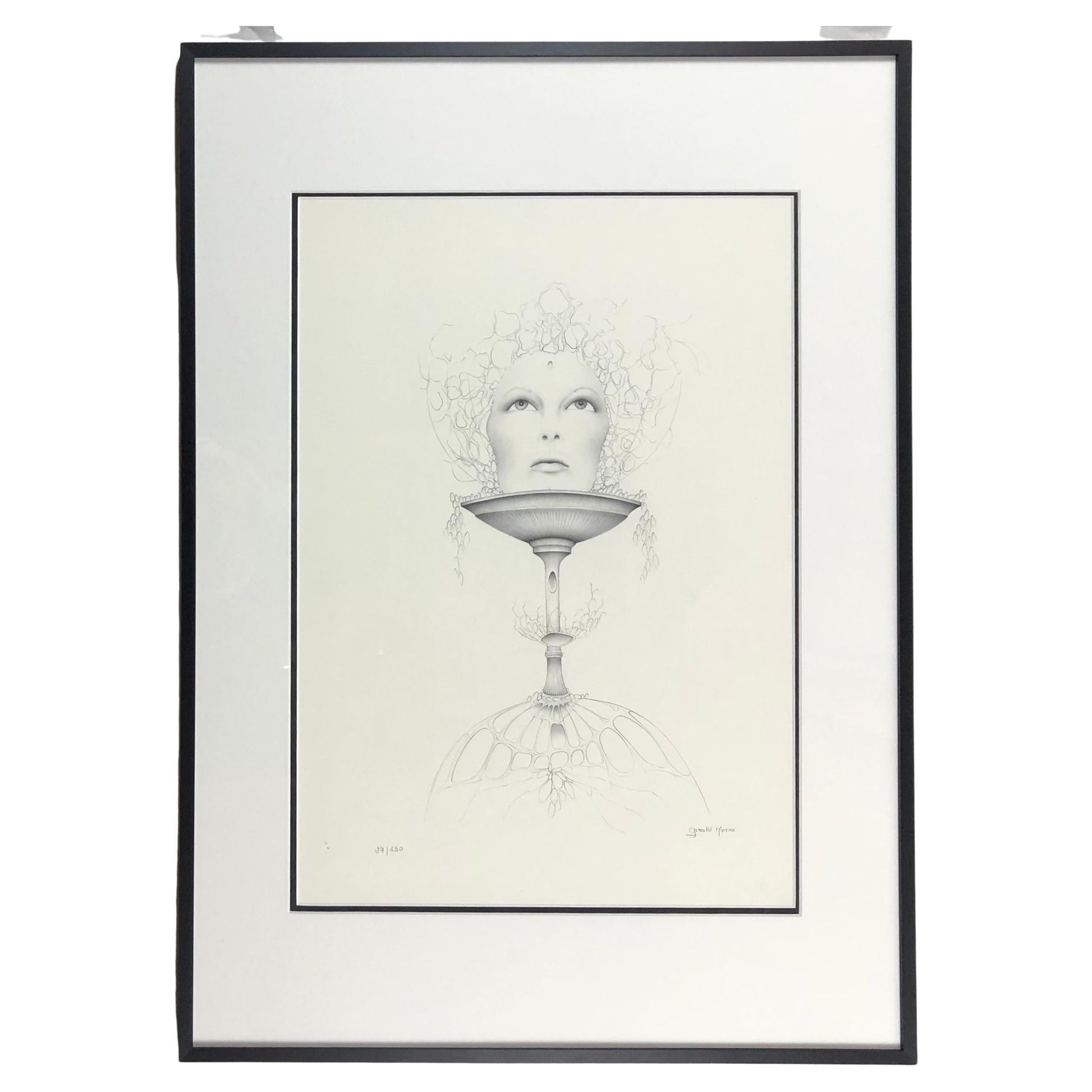 Dali Inspired Surrealist Black and White Lithograph by Gerald Moreno — detail 2