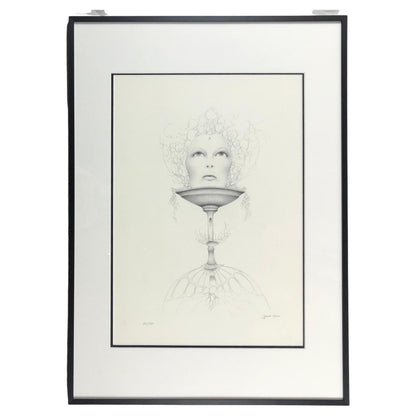 Dali Inspired Surrealist Black and White Lithograph by Gerald Moreno — detail 2