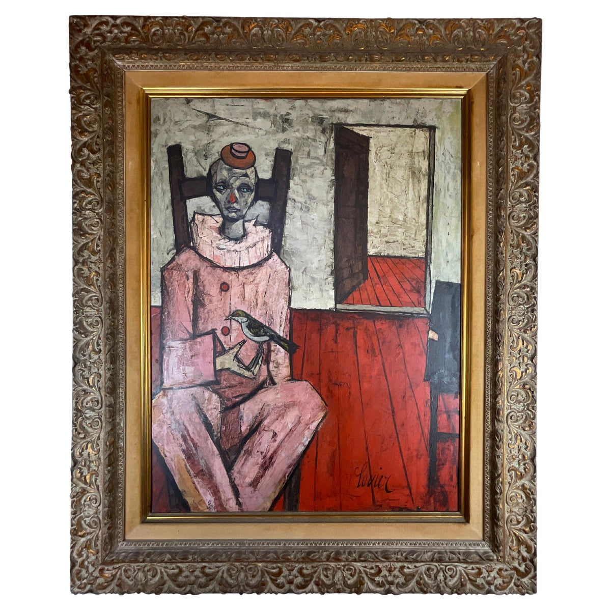 Charles Levier Painting "Clown Avec Un Oiseau"
