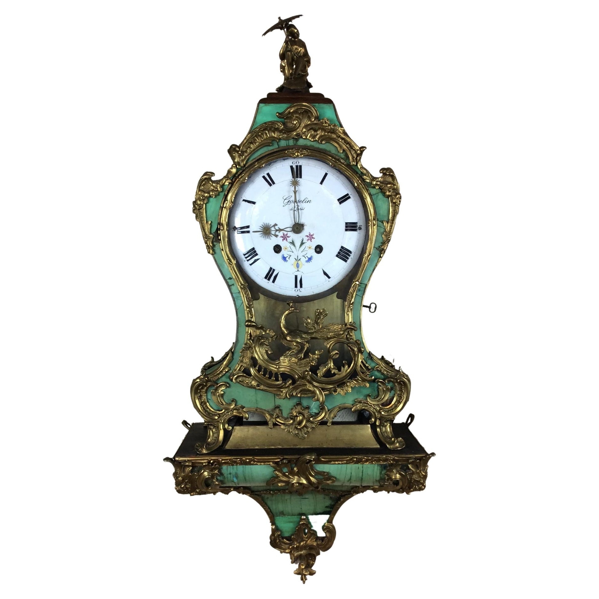 Large 18th Century French Louis XV Period Cartel Wall Clock Signed A. Gosselin