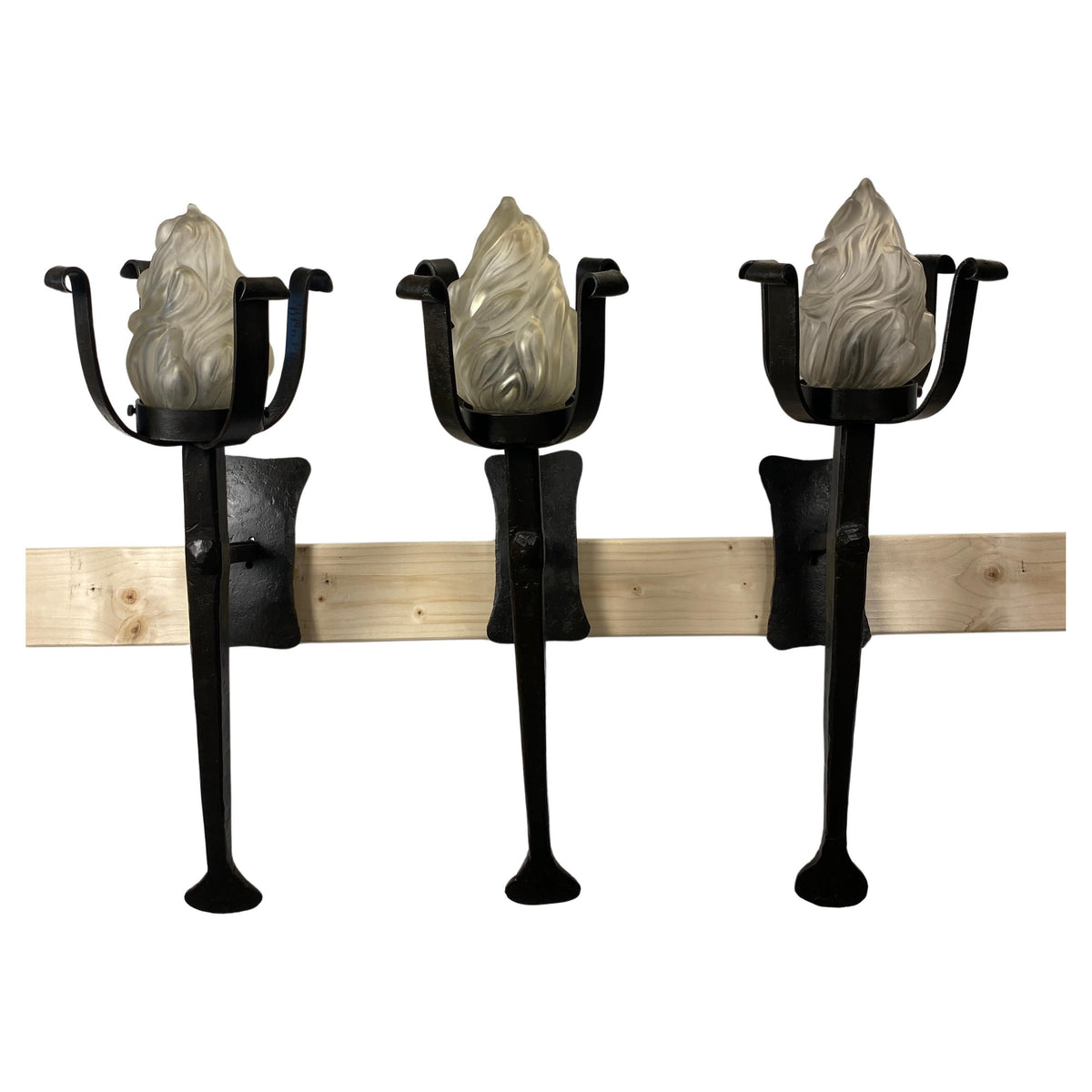 3 Large Spanish Colonial Style Hand Forged Iron Sconces, Traditional Torchiere — detail 13