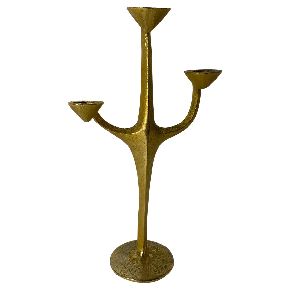 Sculptural Bronze Three-Arm Candle Holder Signed Penafiel