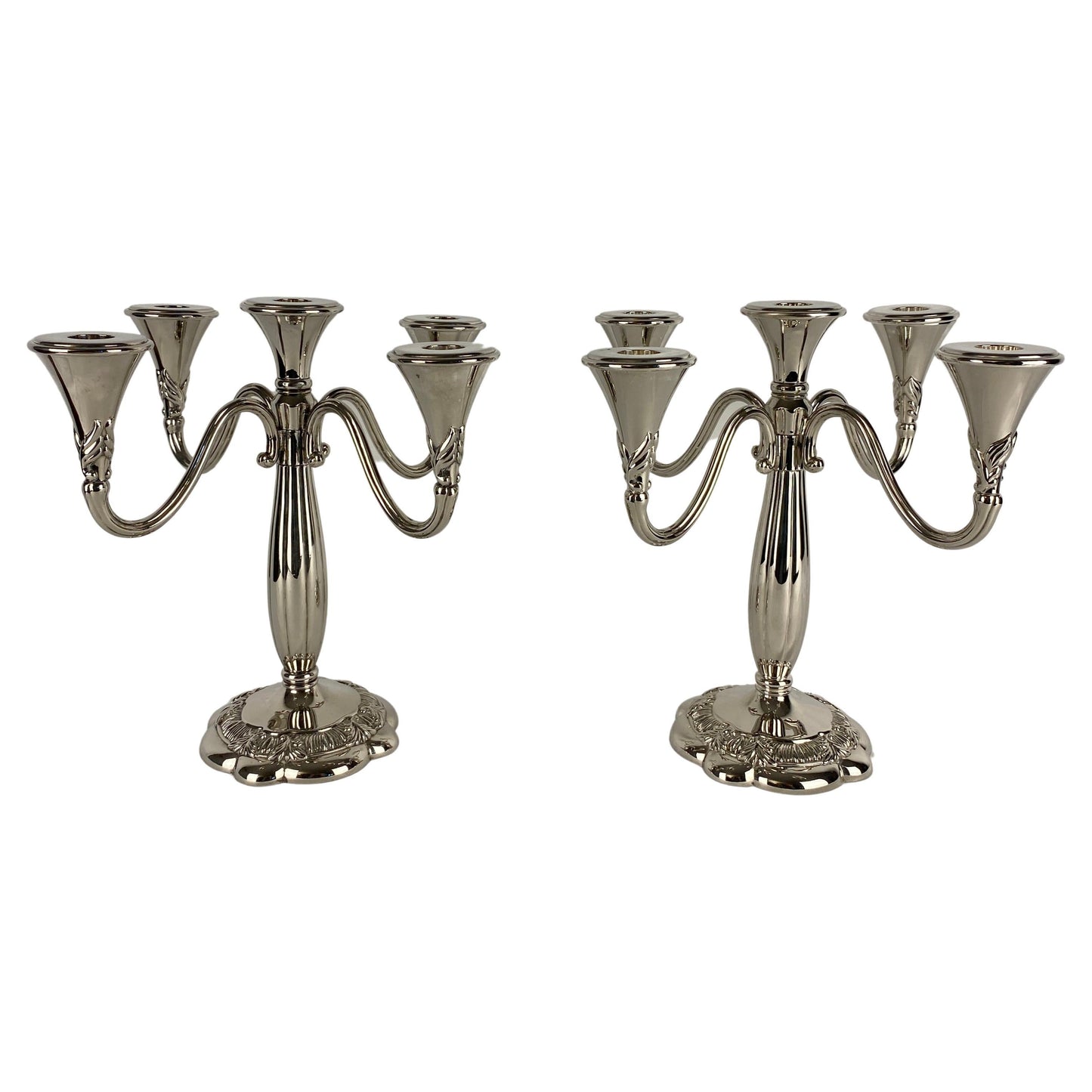 Pair of Art Deco Style Silver Plated Candelabras by Royal Gallery — detail 2