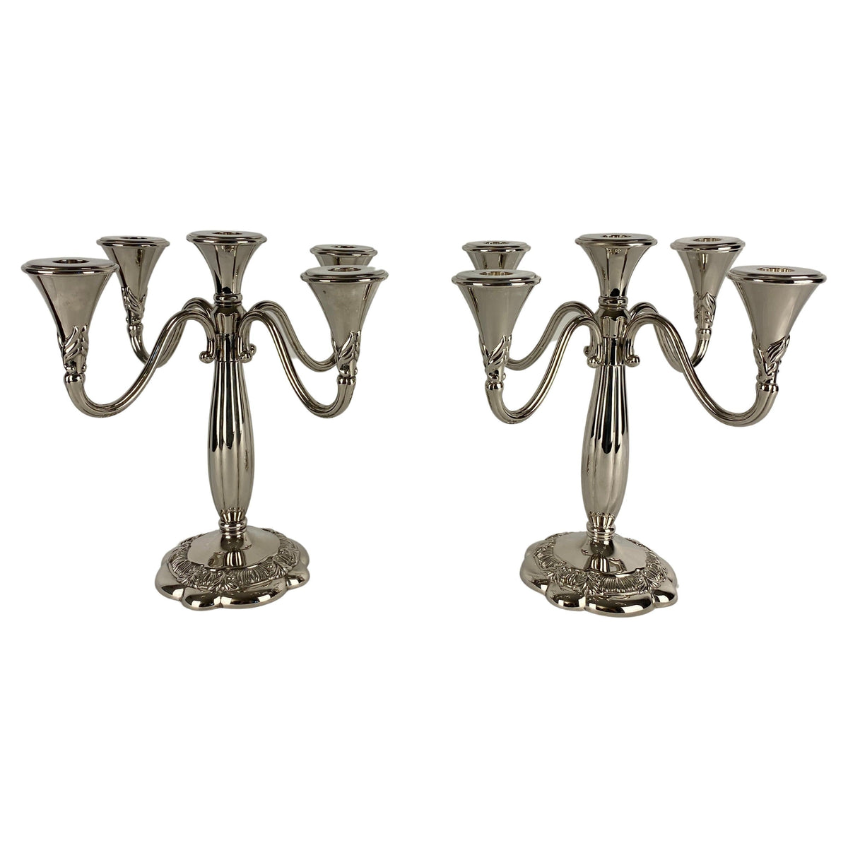 Pair of Art Deco Style Silver Plated Candelabras by Royal Gallery — detail 2