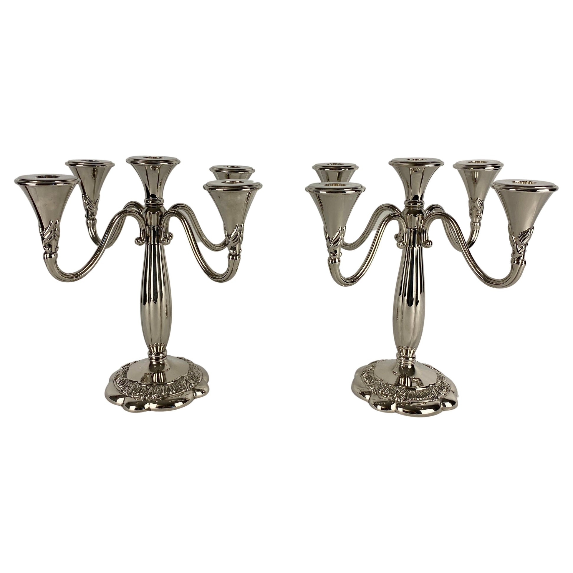 Pair of Art Deco Style Silver Plated Candelabras by Royal Gallery — detail 2