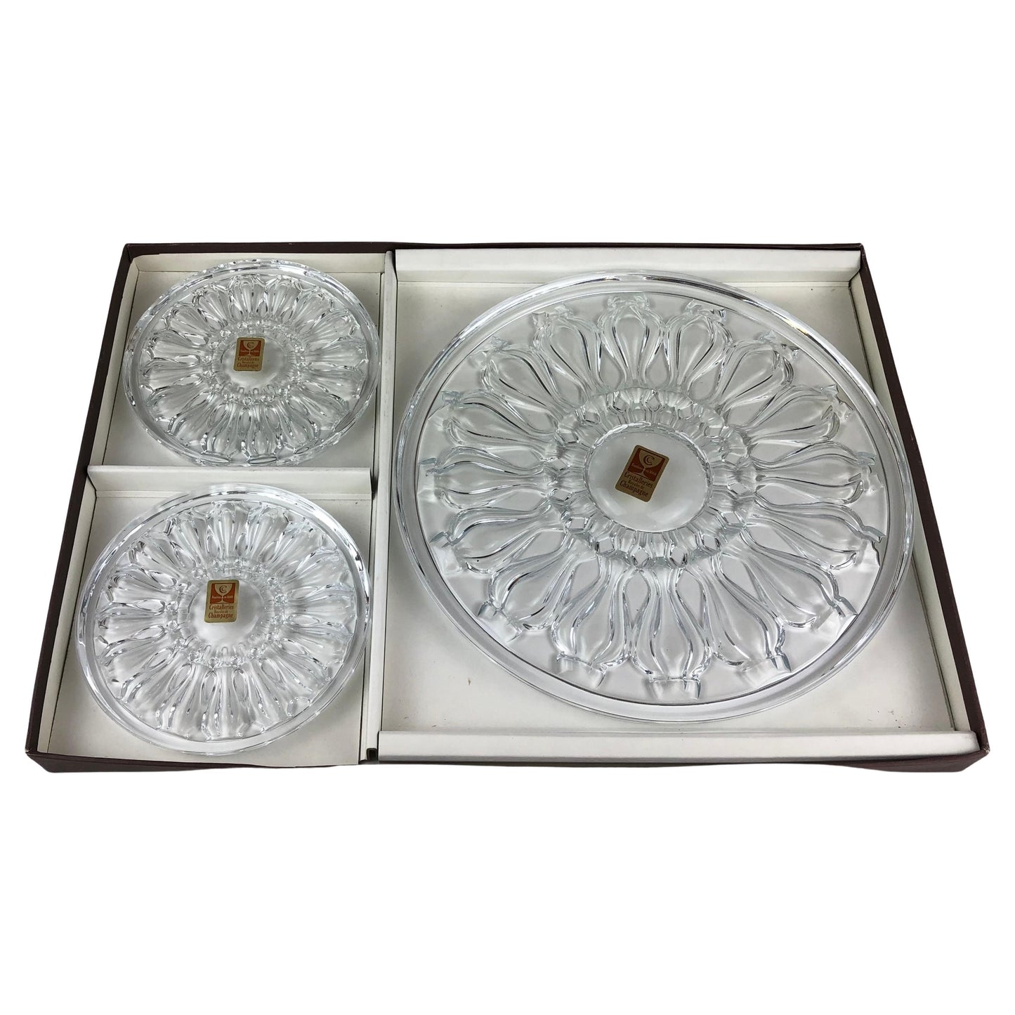 Set of 3 French Baccarat Style Crystal Champagne Cooler or Wine Bottle Coasters