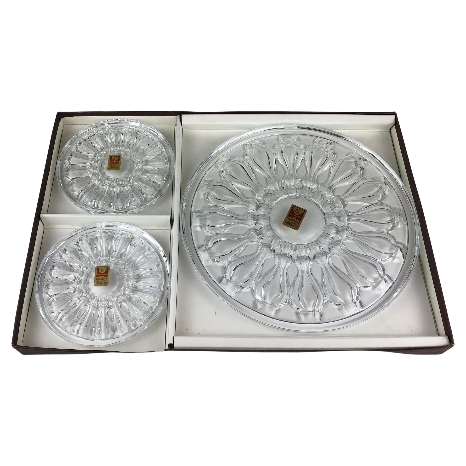 Set of 3 French Baccarat Style Crystal Champagne Cooler or Wine Bottle Coasters
