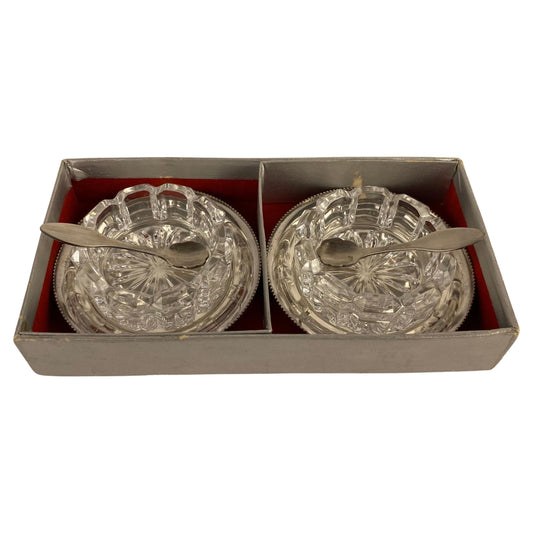 Art Deco Style Set of 2 Crystal Salt and Pepper Serving Dishes by Saglier France