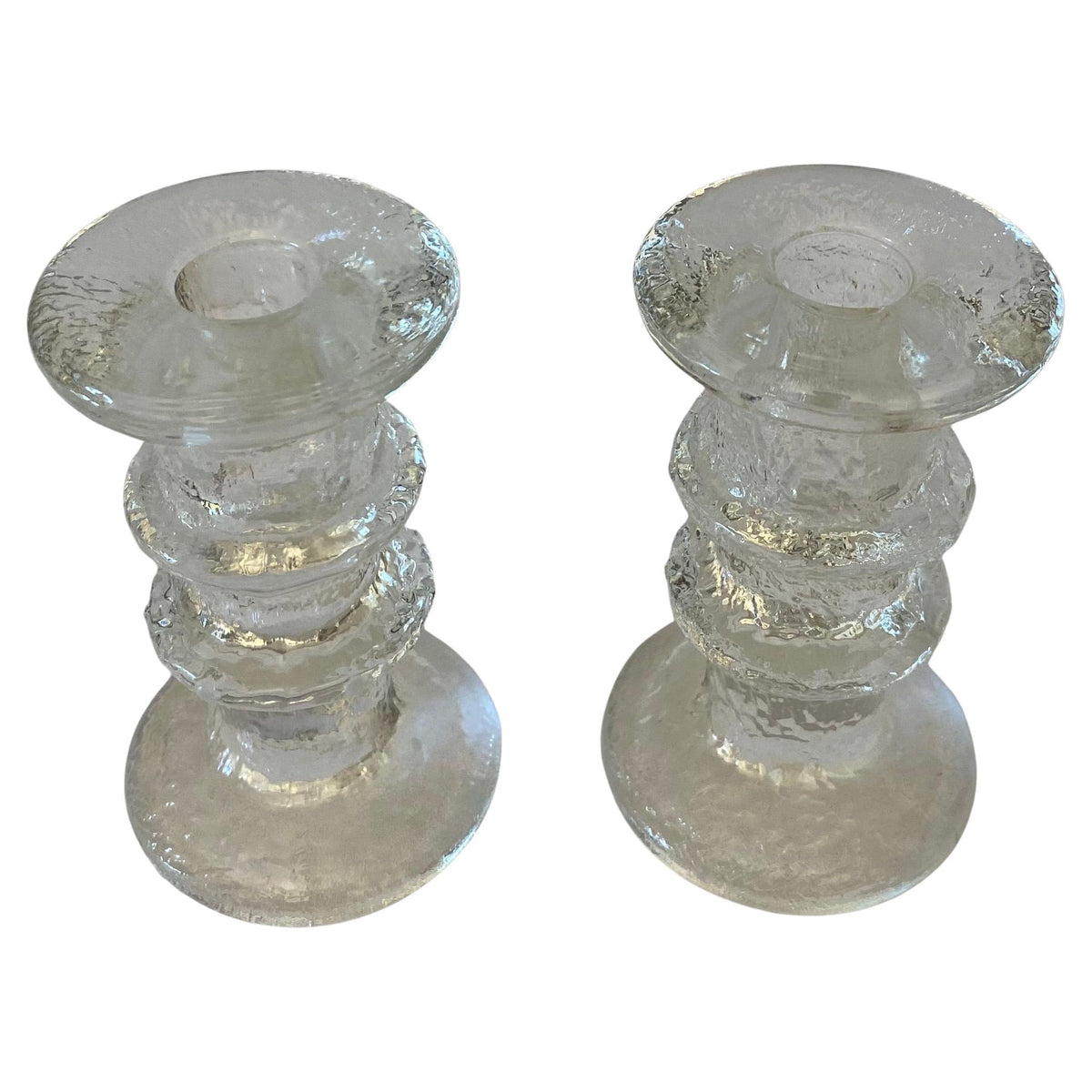 Pair of Small Crystal Candle Holders in the Style of Kosta Boda
