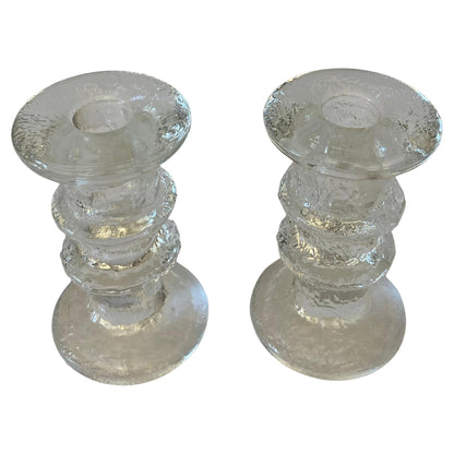 Pair of Small Crystal Candle Holders in the Style of Kosta Boda
