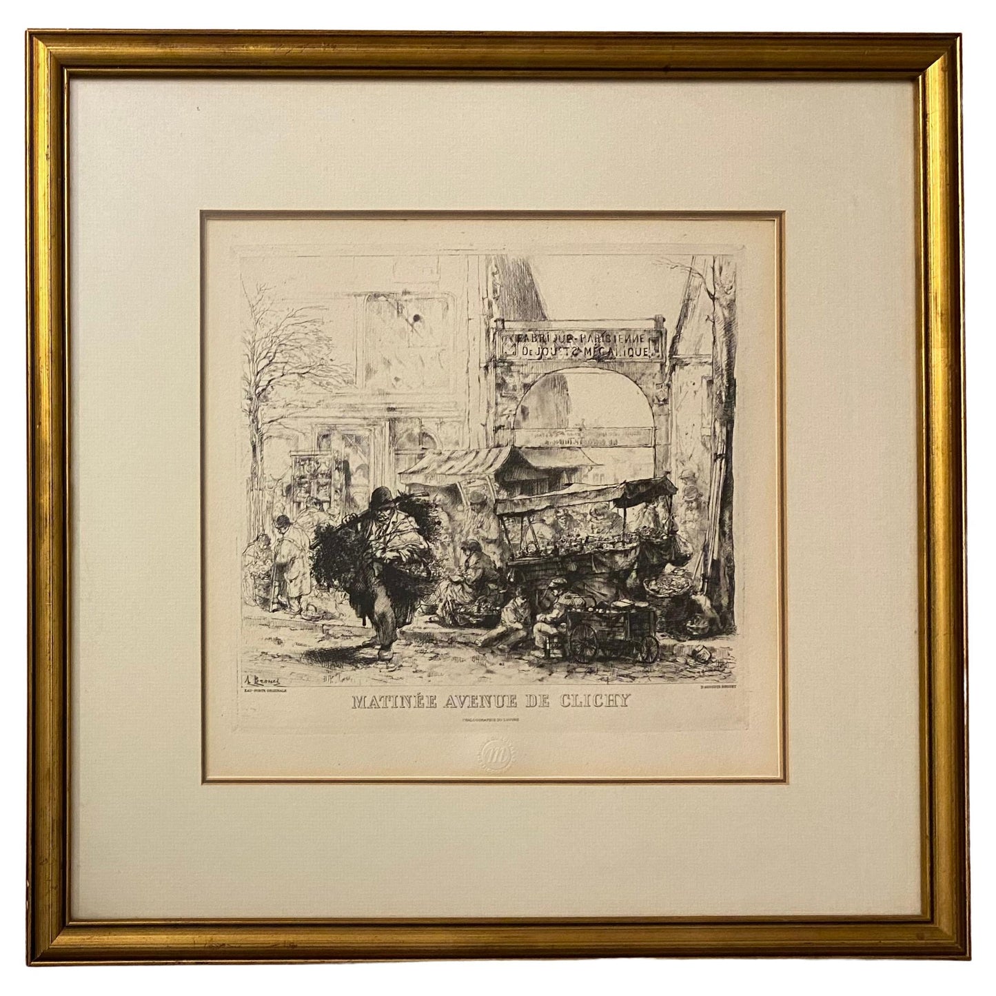 French Engraving Issued By The Louvre Museum "Matinee Avenue de Clichy" Framed
