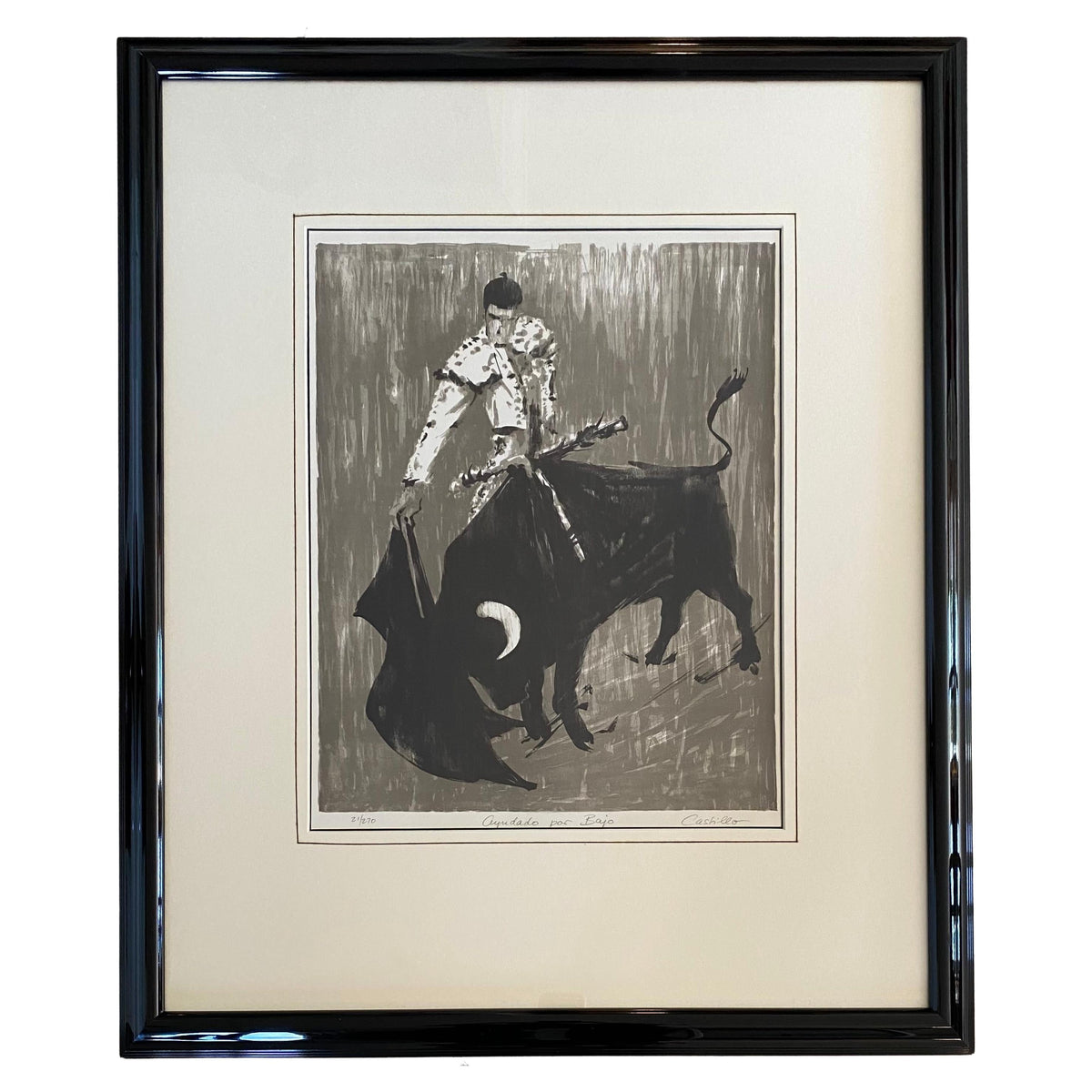 Black and White Lithograph by Jorge Fernando Castillo Titled "Ayudado por Abajo"
