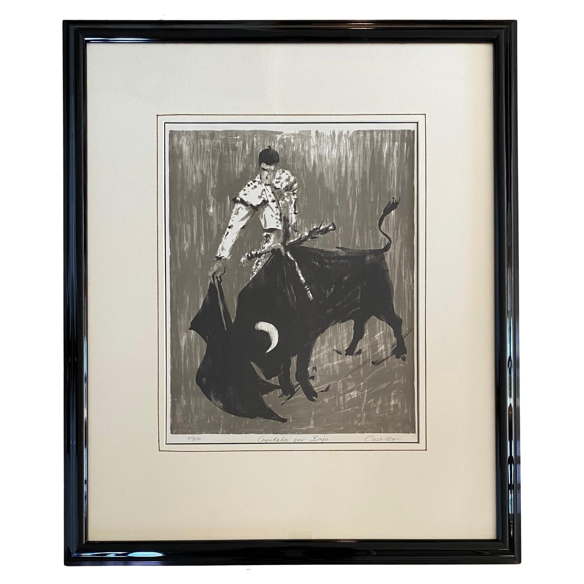 Black and White Lithograph by Jorge Fernando Castillo Titled "Ayudado por Abajo"