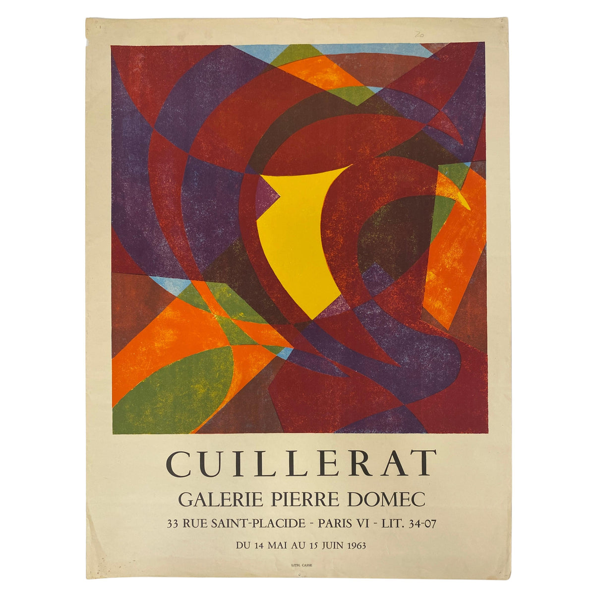 Original French Abstract Art Exhibition Poster for Parisian Galerie Pierre Domec
