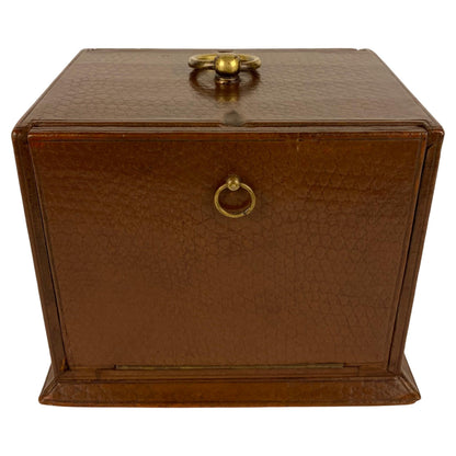 French Art Deco Cigarette Box, Walnut Wood and Leather — detail 2
