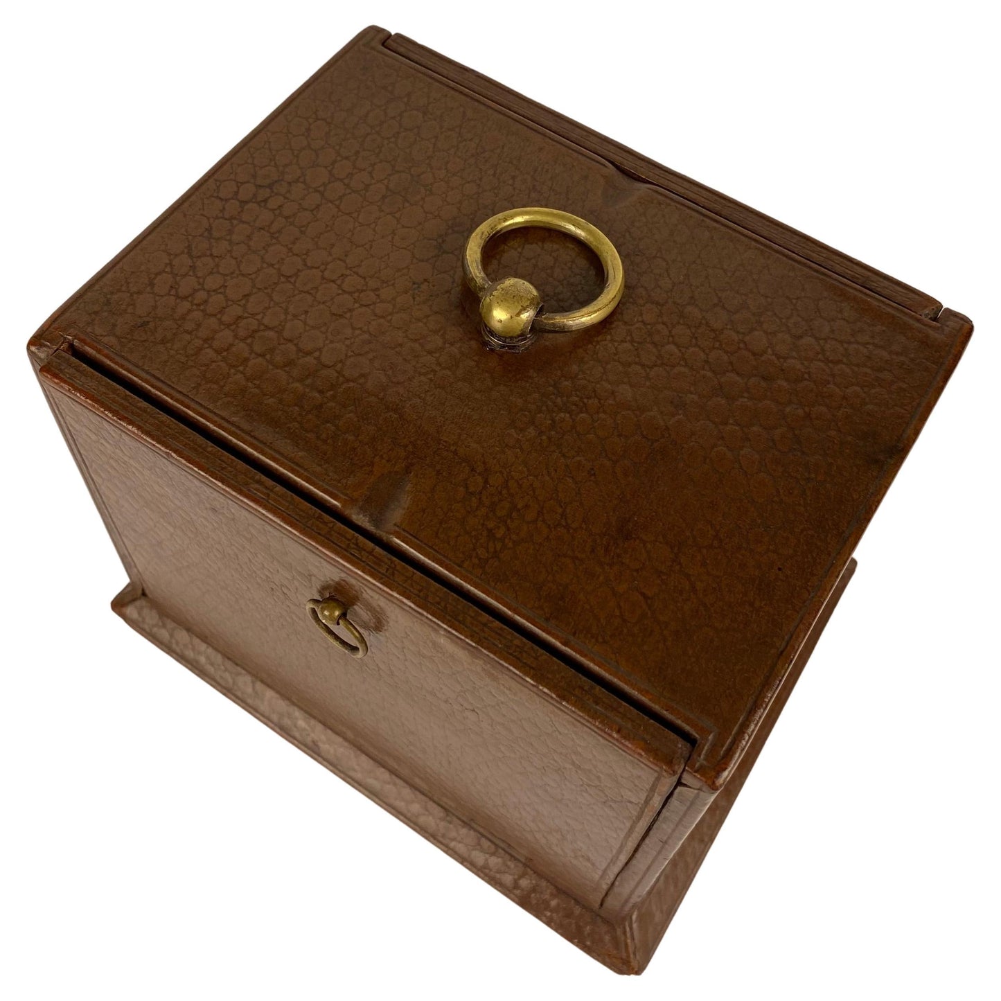 French Art Deco Cigarette Box, Walnut Wood and Leather — detail 5