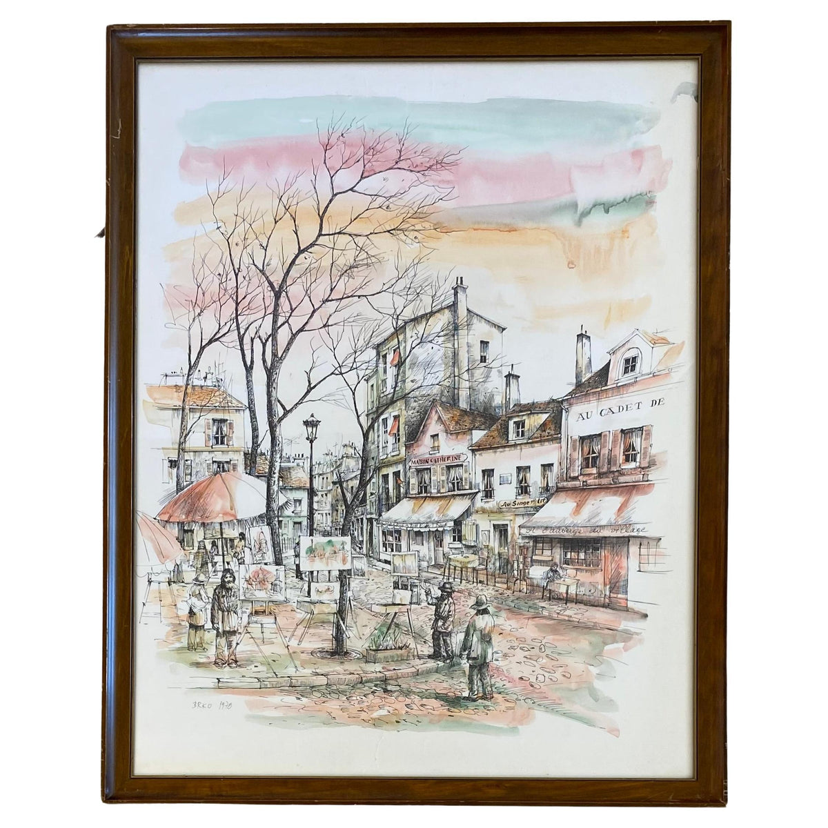 Post Impressionist Watercolor Painting Paris, Montmartre in Spring