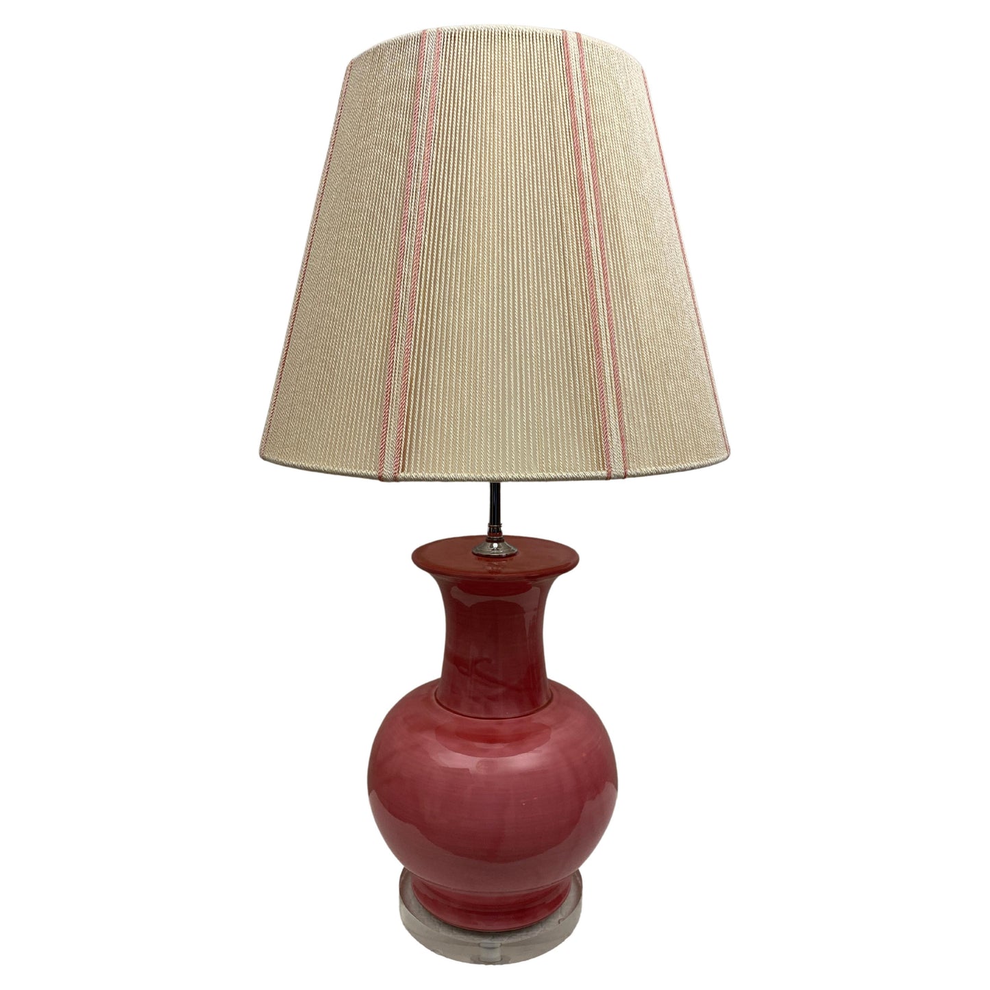 French Ceramic and Lucite Table Lamp Pink and Clear Base — detail 2