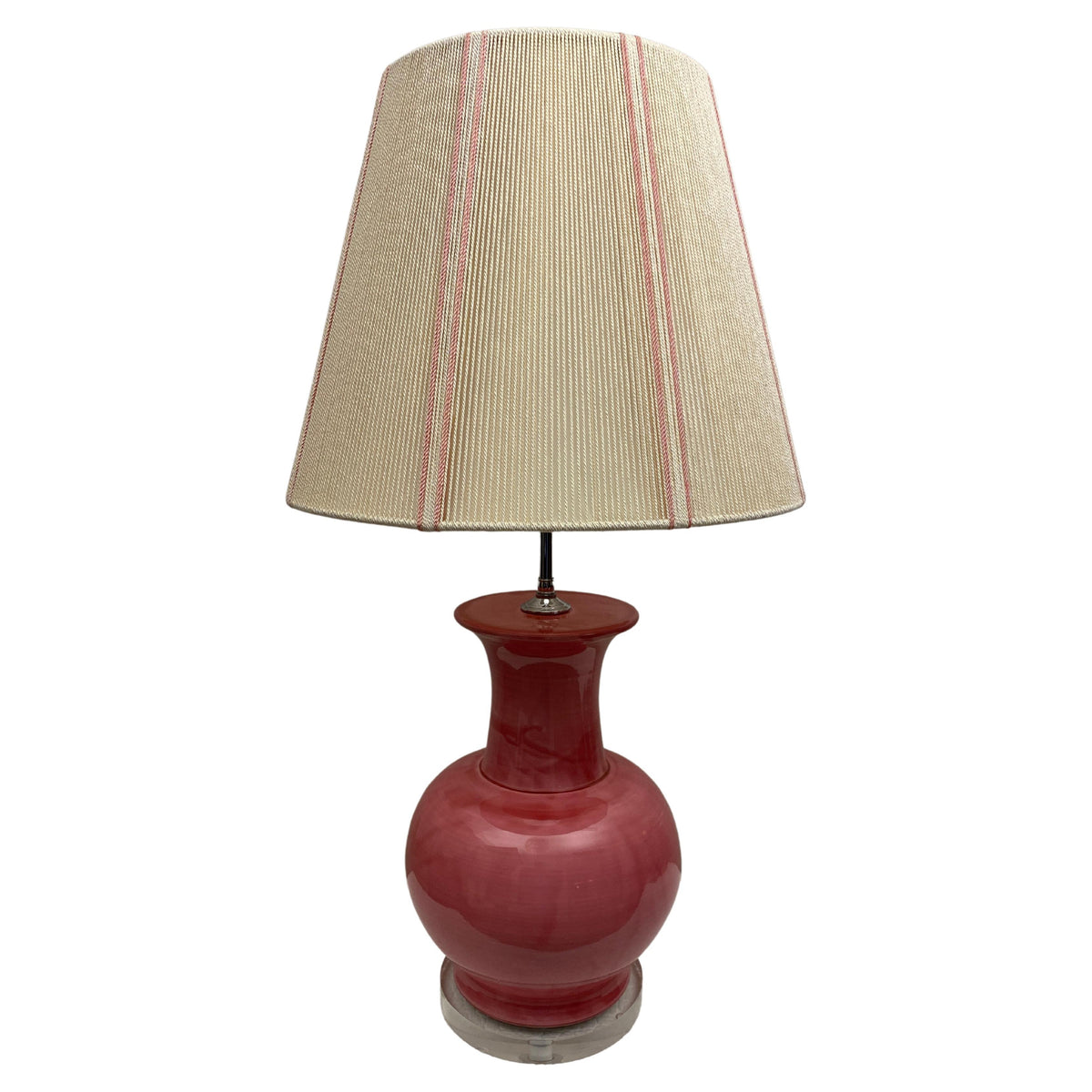 French Ceramic and Lucite Table Lamp Pink and Clear Base — detail 2
