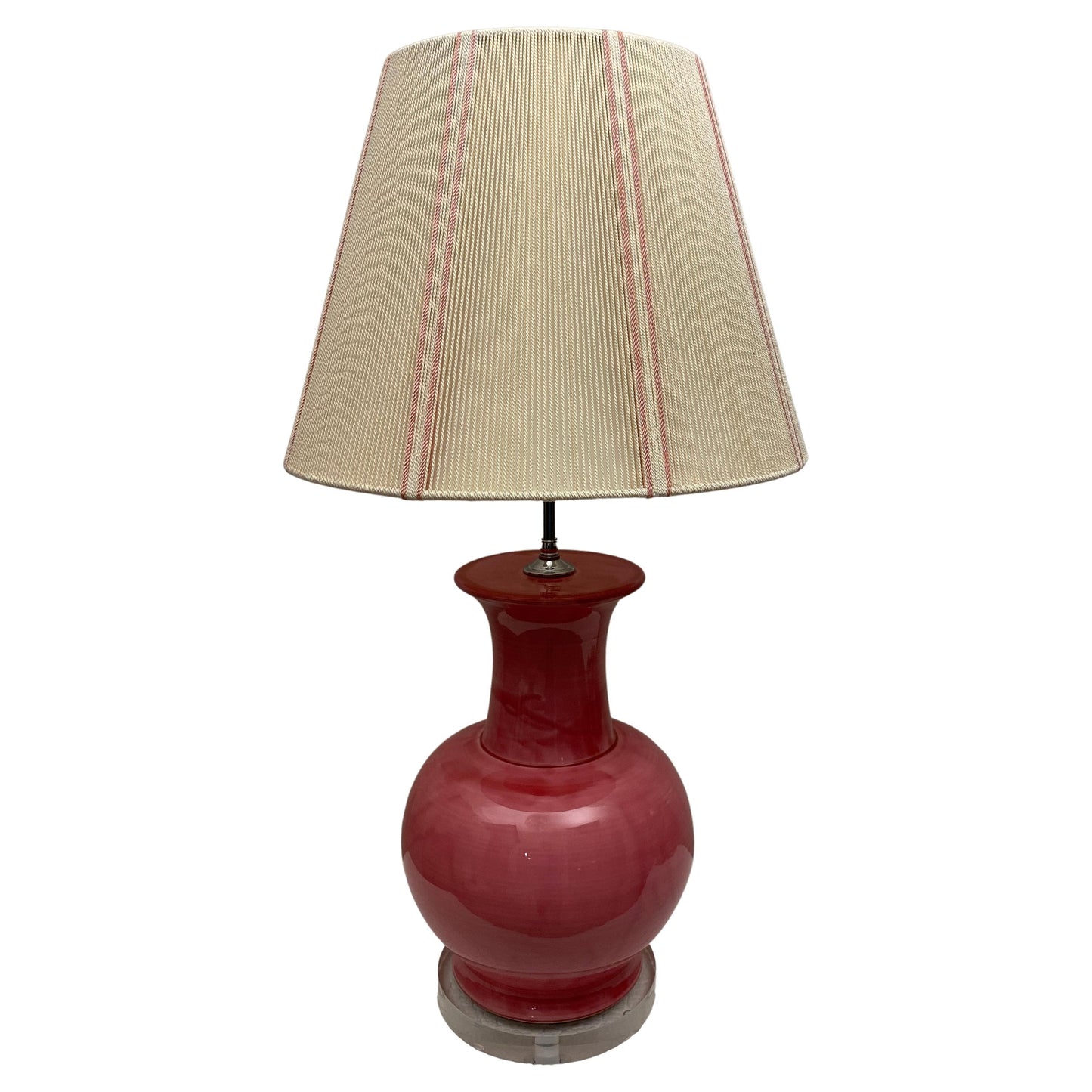 French Ceramic and Lucite Table Lamp Pink and Clear Base