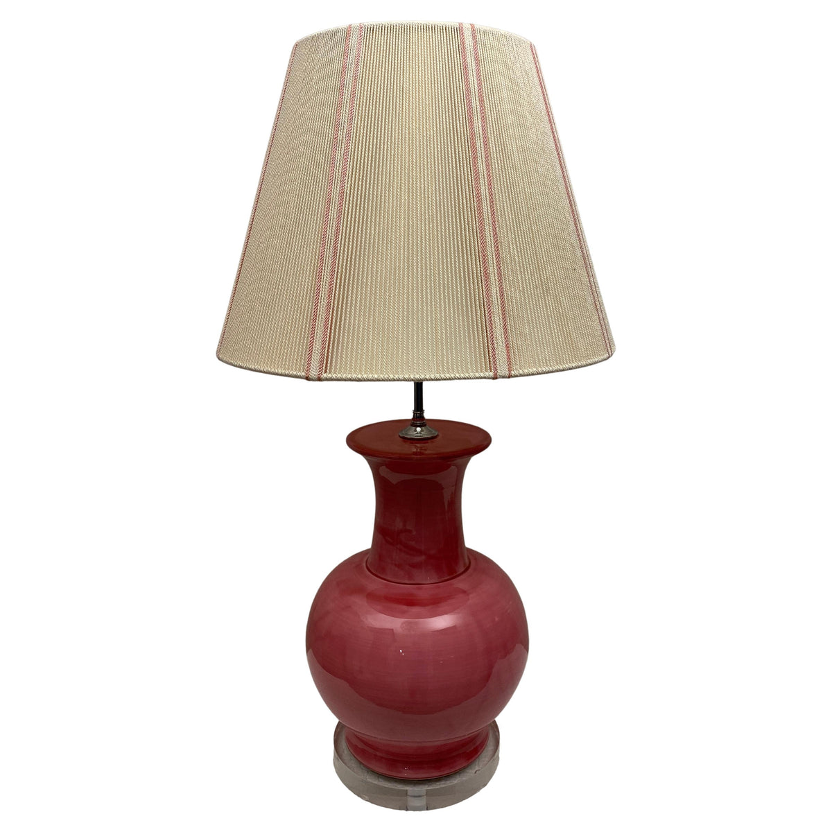 French Ceramic and Lucite Table Lamp Pink and Clear Base