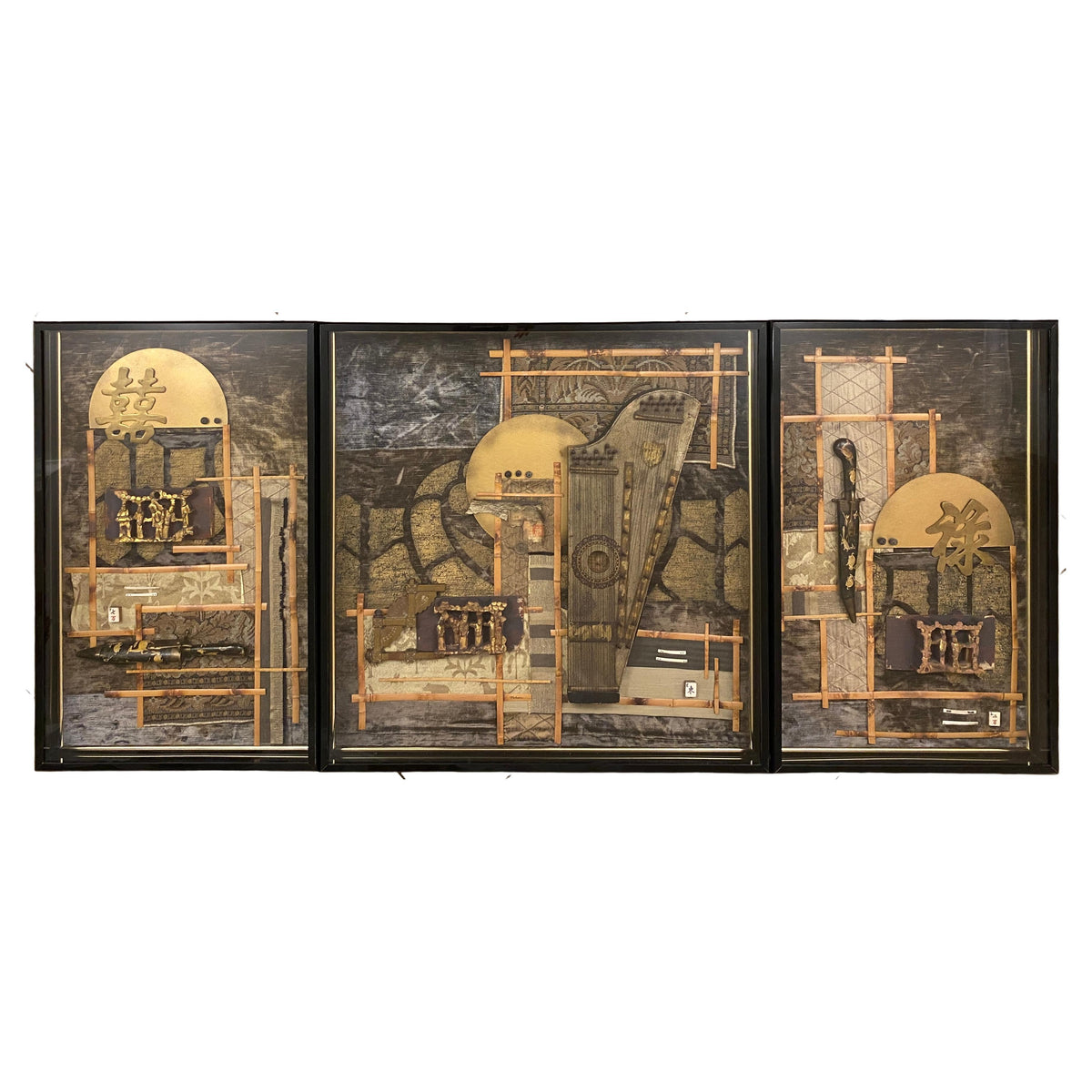 Large Contemporary Japanese Style Mixed Media Collage Wall Art