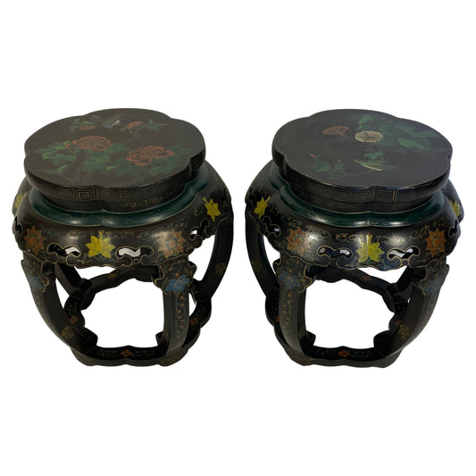 Pair of Chinese Hand Carved and Hand Painted Side Tables