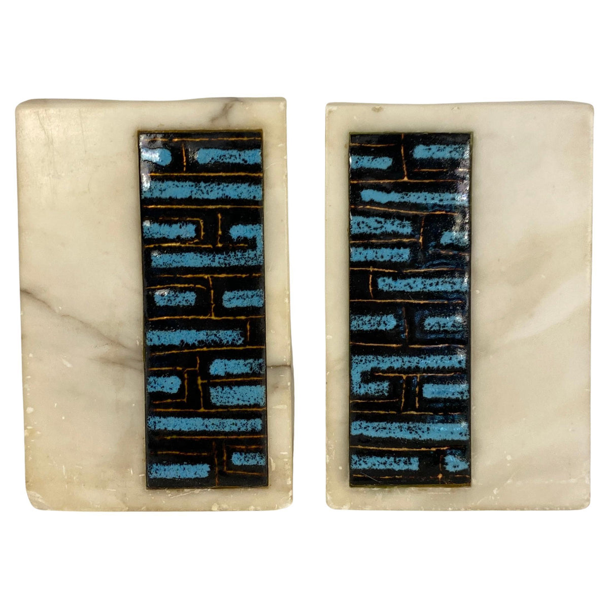 Pair of Mid-Century Italian Abstract Marble and Ceramic Bookends