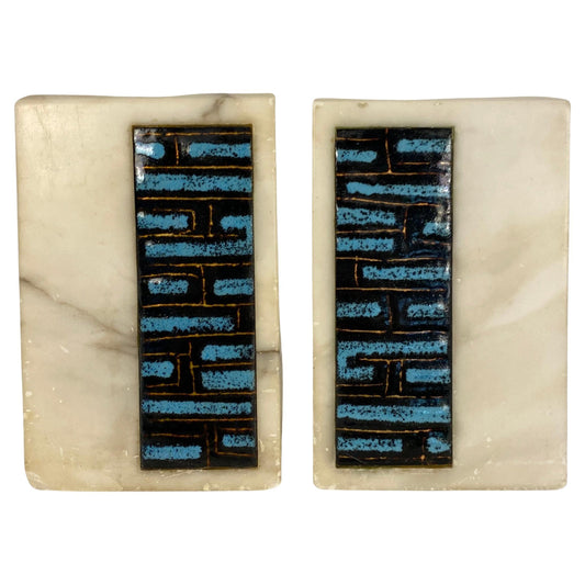 Pair of Mid-Century Italian Abstract Marble and Ceramic Bookends