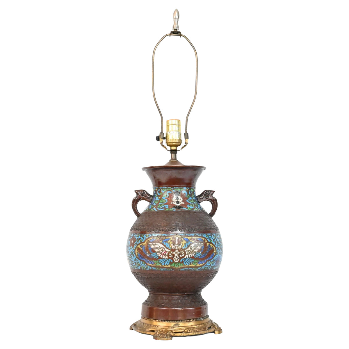 Japanese Cloisonne Table Lamp Mounted on Brass
