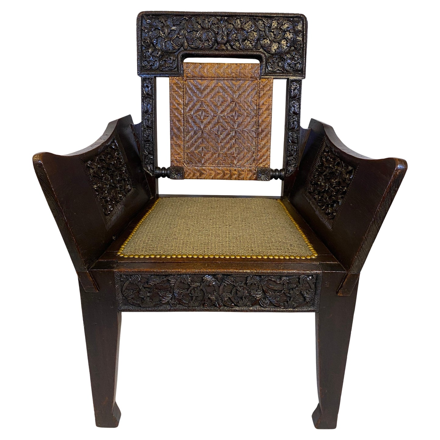 19th Century Anglo-Indian Hand-Carved Burmese Armchair with Officer Provenance