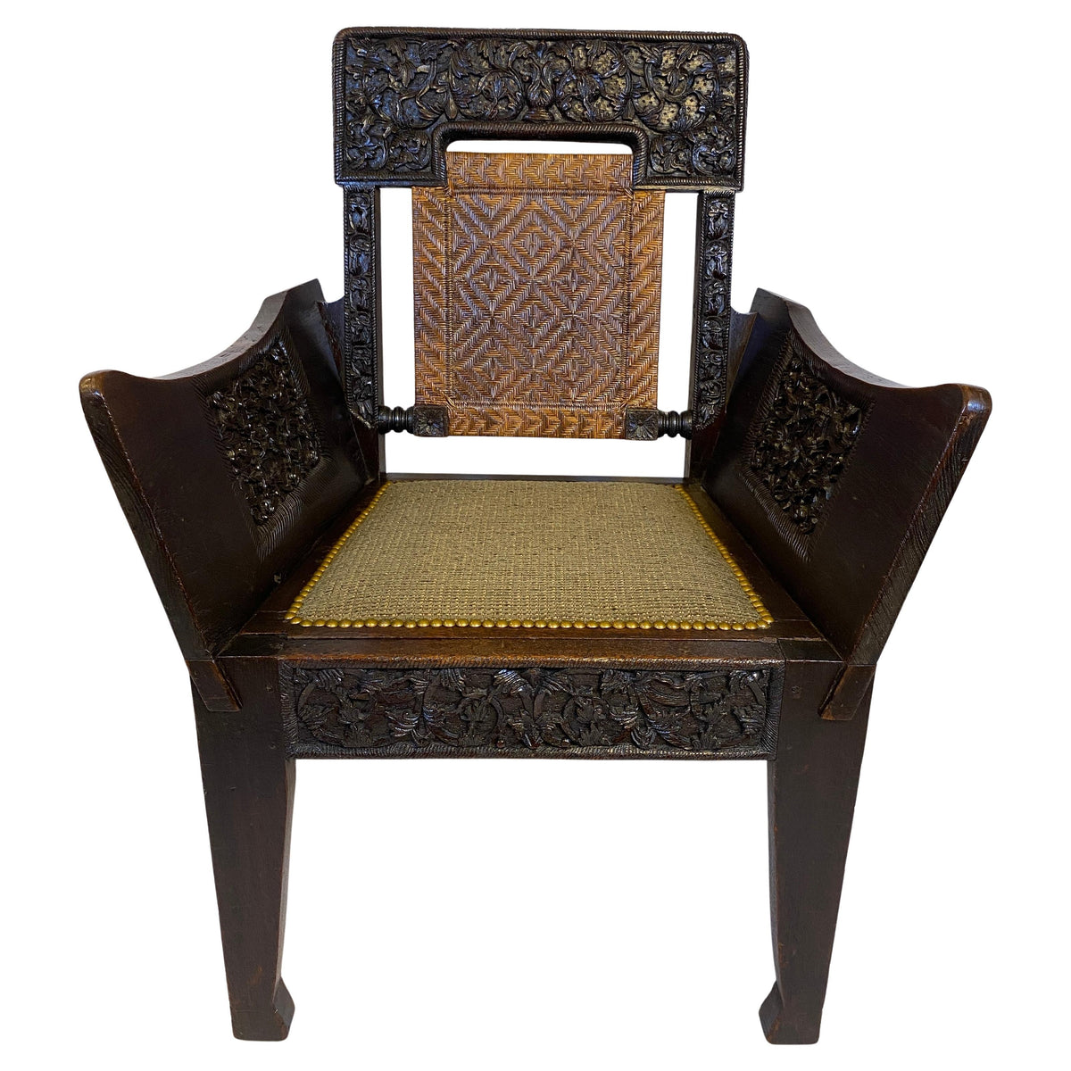 19th Century Anglo-Indian Hand-Carved Burmese Armchair with Officer Provenance