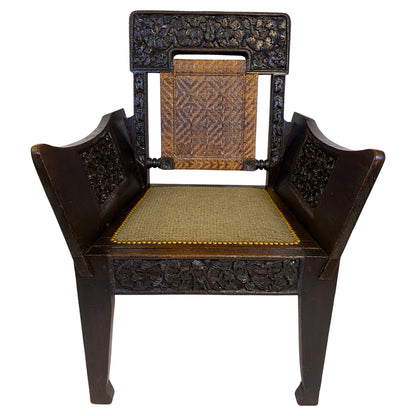 19th Century Anglo-Indian Hand-Carved Burmese Armchair with Officer Provenance