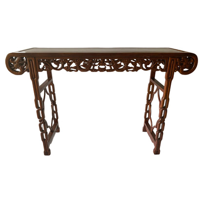 Large Chinese Hand Carved Dragon Altar Table or Rosewood Entry Table