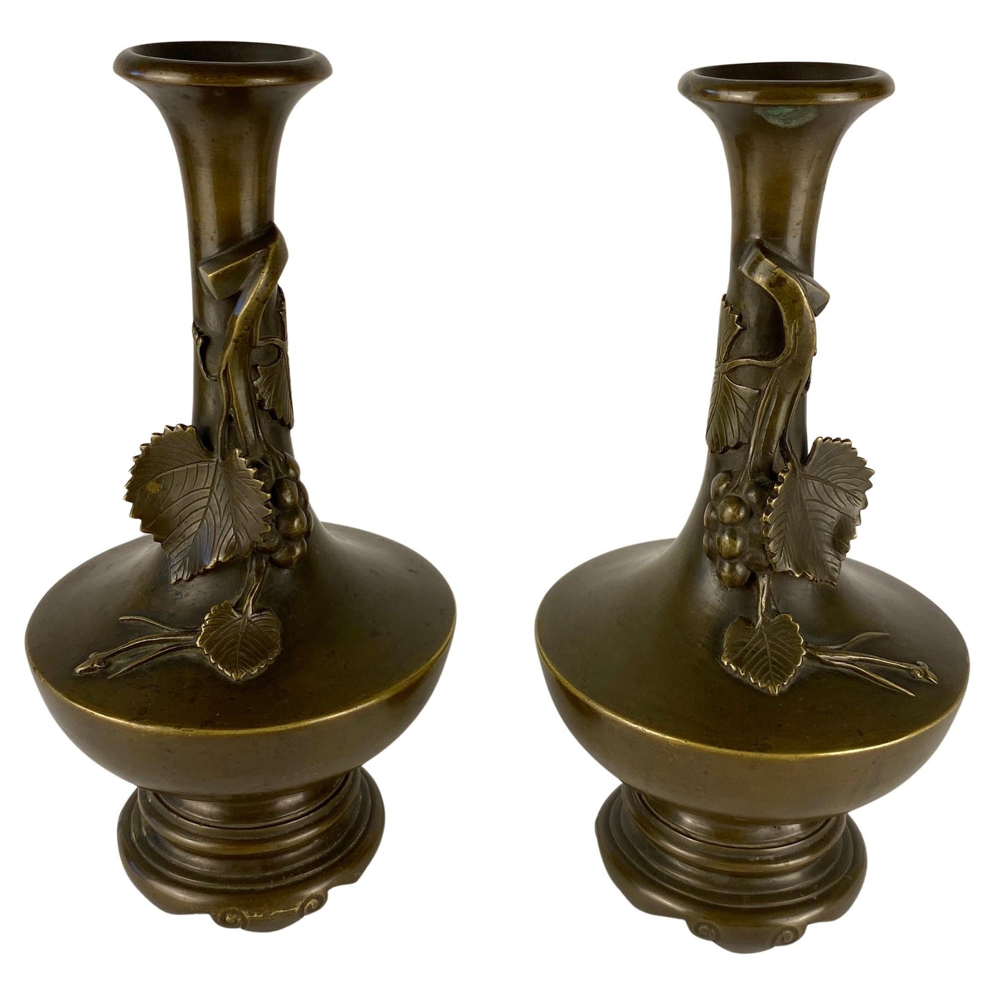 Pair of Art Nouveau Bronze Stem Vases