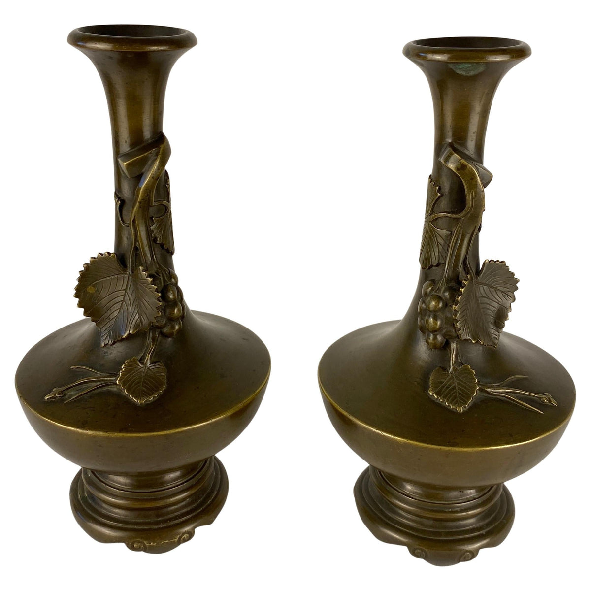 Pair of Art Nouveau Bronze Stem Vases