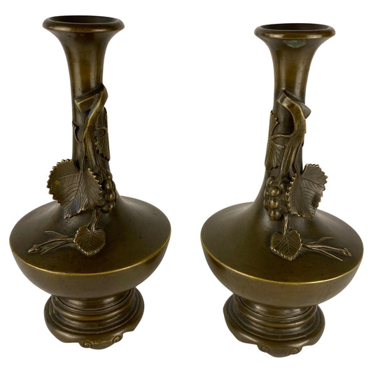 Pair of Art Nouveau Bronze Stem Vases